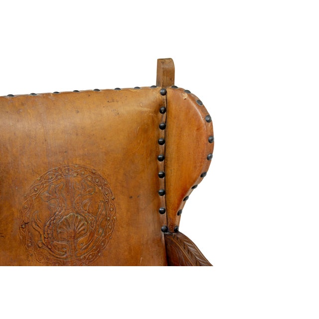19th Century Oak and Embossed Leather Armchairs, Set of 2 For Sale - Image 10 of 11
