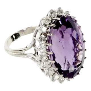 14k White Gold Amethyst and Diamond Ring For Sale