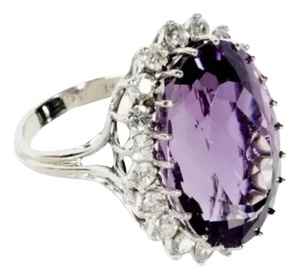 14k White Gold Amethyst and Diamond Ring