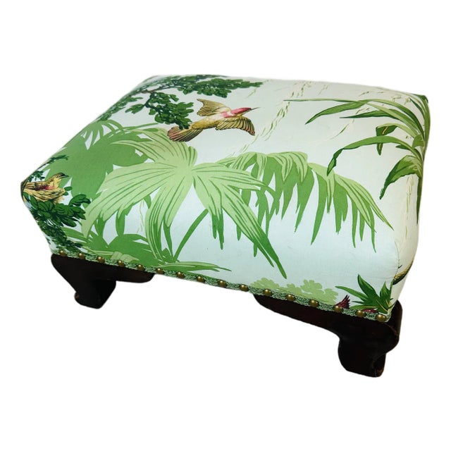 Antique Footstool Reupholstered For Sale