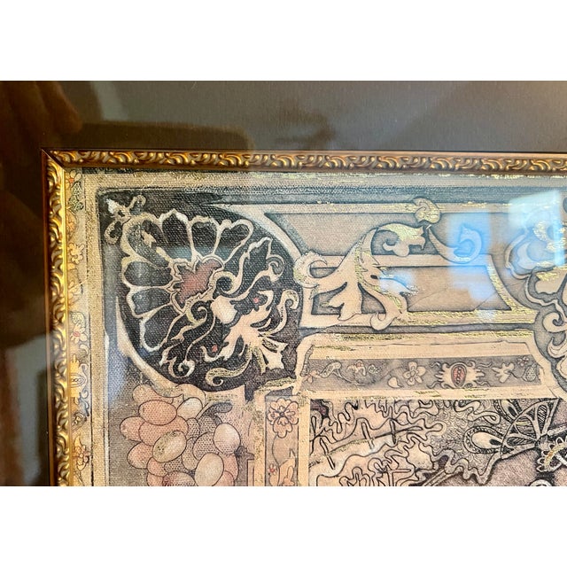 Gothic 1990s Large Framed Tapestry-Style Art Print With Heraldic & Botanical Motifs - 4.5 Ft. Tall For Sale - Image 3 of 10
