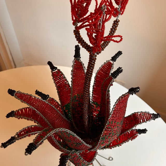 1990s Pair of Beaded Wire Flower Sculptures For Sale - Image 9 of 11