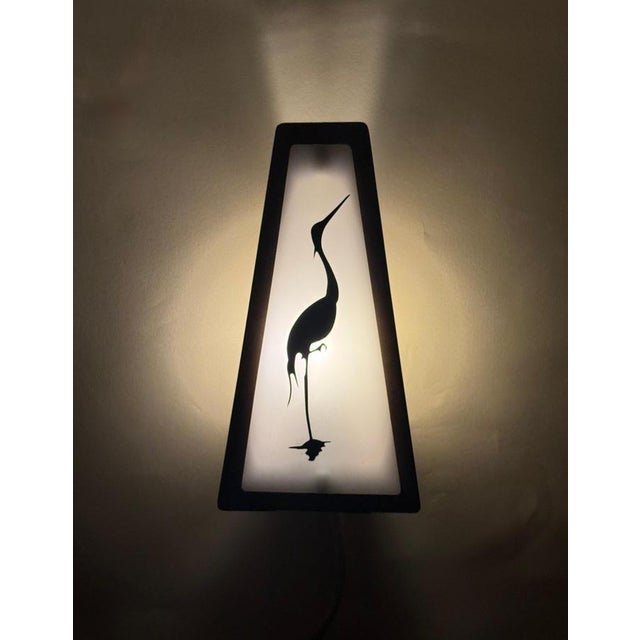 Mid-Century Modern Copper and Acrylic Glass Wall Lights with Heron & Dragonfly, 1950s, Set of 2 For Sale - Image 14 of 17