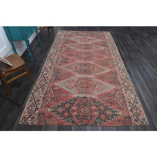 1970s Vintage Handmade Wool Cotton Red Area Rug For Sale - Image 11 of 11