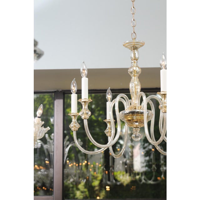 Italian 1960s Elegant 6-Light Venetian Glass Chandelier, 1960s Italy For Sale - Image 3 of 16