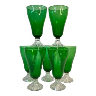 Antique Art Deco Depression Green Glass Water/Ice Tea Goblets - Set of 7 For Sale