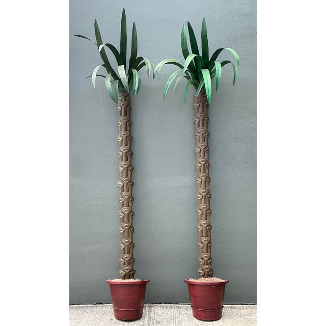 Exude the whimsical elegance of Palm Beach with this striking pair of monumental tole palm trees. Crafted from hand-...