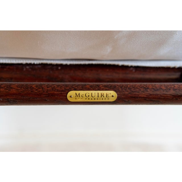 Wood 1970s McGuire Director’s X-Chair in Textured Off-White and Colbalt For Sale - Image 7 of 11