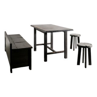 Mid-Century Modern French Wooden Cabin Dining Set in Dark Stained Oak, 1950s, Set of 4 For Sale