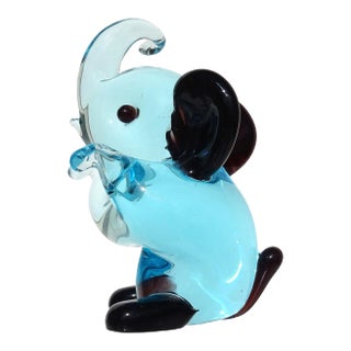 Murano Vintage Blue Black Accents Italian Art Glass Baby Elephant Figurine Sculpture, Attributed to Seguso For Sale