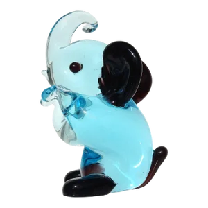 Vintage Murano Blue Black Accents Italian Art Glass Baby Elephant Figurine Sculpture, Attributed to Seguso