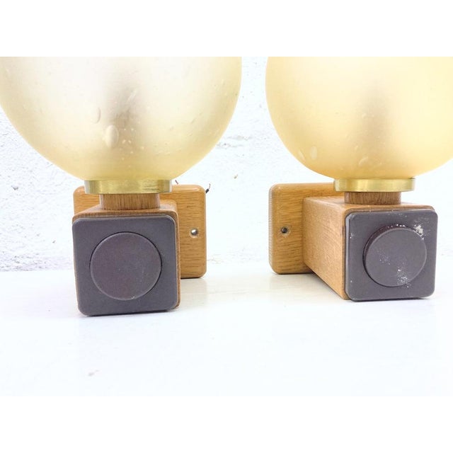 Rustic Wall Lamps in Oak and Glass from Temde Leuchten, 1970s, Set of 2 For Sale - Image 3 of 10