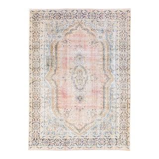 Vintage Persian Shabby Chic Handmade Medallion Pink Wool Rug For Sale