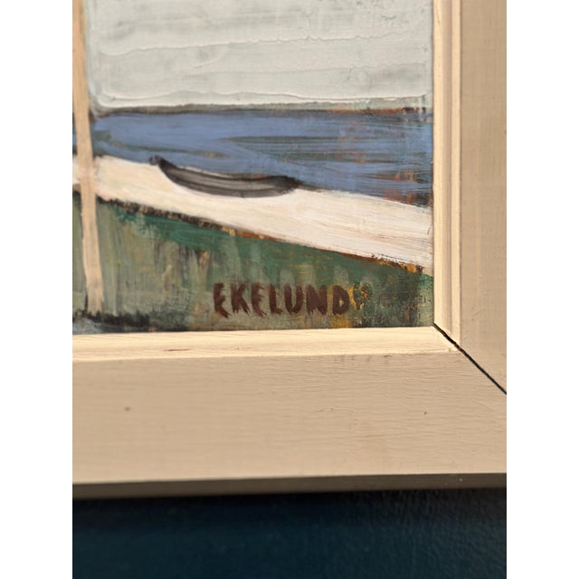 Ivar Ekelund, Coastal Landscape with Beached Boats, 1950s, Oil on Panel, Framed For Sale - Image 8 of 14