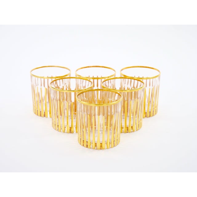 Mid-Century Italian 24k Gilt Gold-Decorated Whiskey / Scotch Lowball Glass Set For Sale - Image 11 of 14