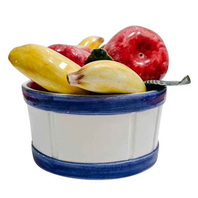Red 1990s Italian Glazed Ceramic Apples & Bananas Basket Topiary Centerpiece for Gumps San Francisco For Sale - Image 8 of 10