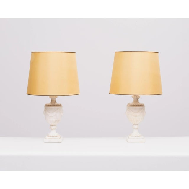 Ivory Classical Greek Style Alabaster Table Lamps, Italy, 1950s, Set of 2 For Sale - Image 8 of 8