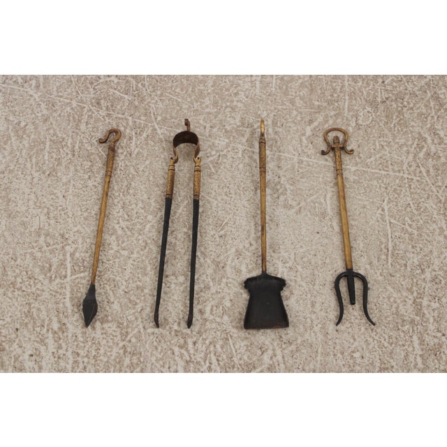 Gold Finish Iron Gothic Fireplace Fender Set For Sale - Image 13 of 13
