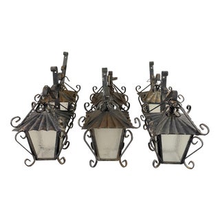 Mid-Century Modern Italian Wrought Iron Garden Lamps, 1960s, Set of 6 For Sale