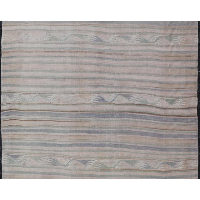 Vintage Turkish Kilim With Soft Blue, Sage, and Sand Striped Design For Sale In Atlanta - Image 6 of 11