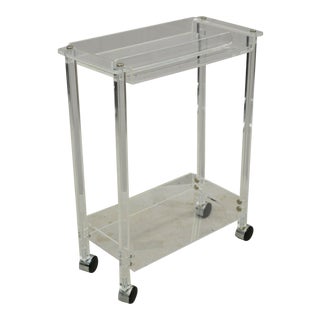 Mid Century Modern 2 Tier Lucite Small Rolling Bar Cart Serving Towel Rack Stand For Sale