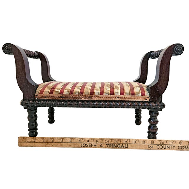 Brown Late 19th Century Jacobethan Revival Miniature Striped Spool Bench For Sale - Image 8 of 18
