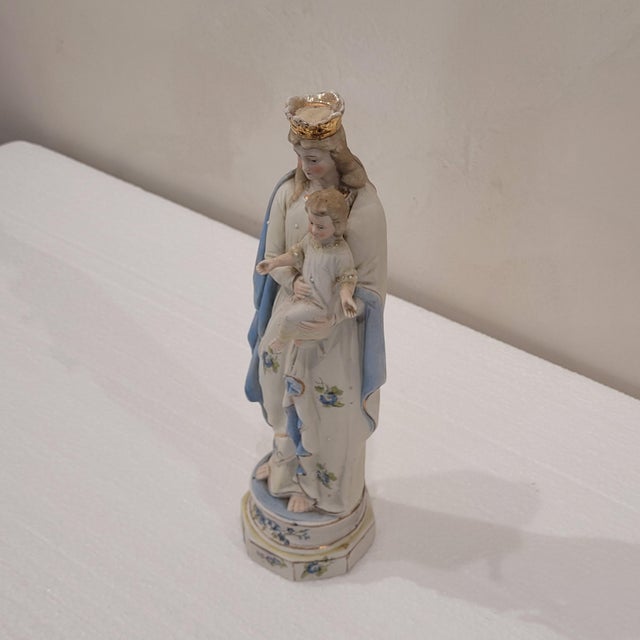 Blue Biscuit Porcelain Virgin with Child Figure, Germany, 1920s For Sale - Image 8 of 17