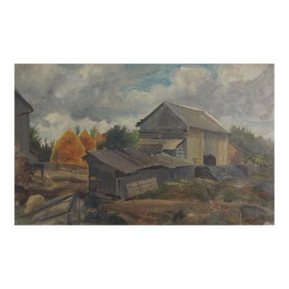 Vintage Early 20th Century European Rustic Farm Painting For Sale