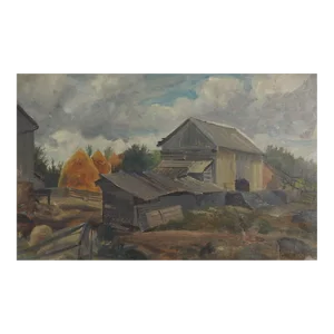 Vintage Early 20th Century European Rustic Farm Painting