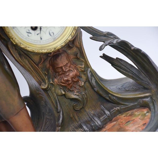 Large Nymph Clock in Regula and Bronze Patina Marble by A. De Raudery, France, 1890s For Sale - Image 17 of 18