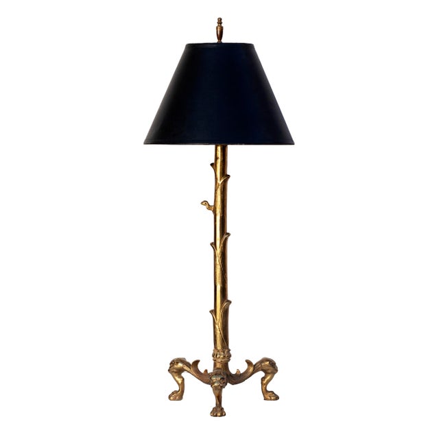 French Early 20th Century Converted Brass Andiron Candlestick Lamp on Tripod Base For Sale - Image 3 of 14