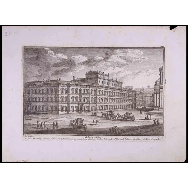 Palazzo Altieri is an original black and white etching of the Late 18th century realized by Giuseppe Vasi. Signed and...