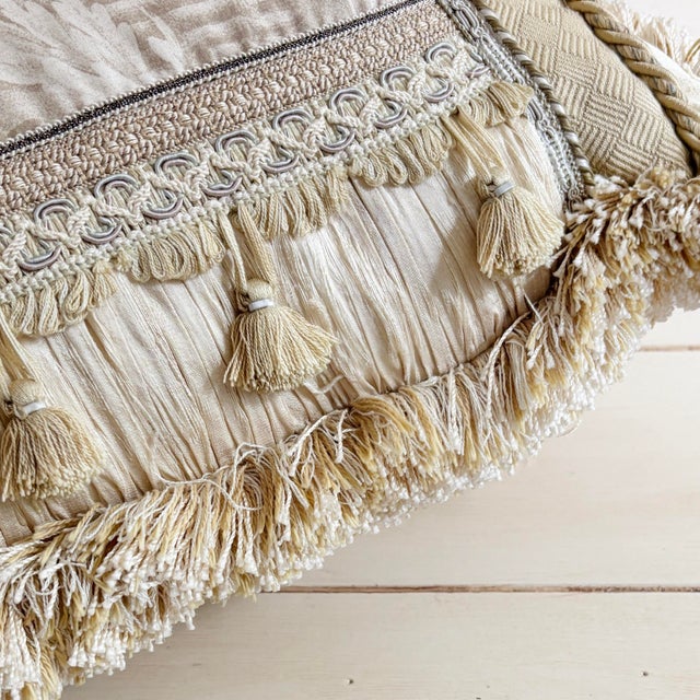 Vintage French Toile Tapestry Fringe Pillow For Sale - Image 4 of 5