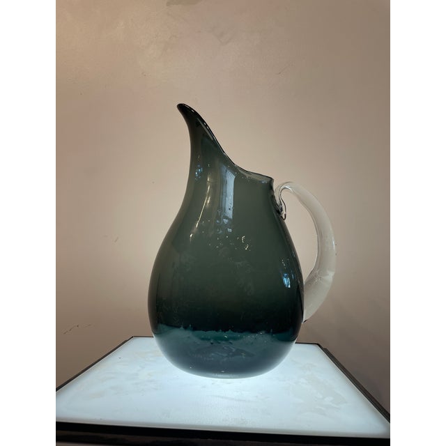 Glass 1950s Attributed to Blenko Seeded Glass Pitcher W Handle For Sale - Image 7 of 9
