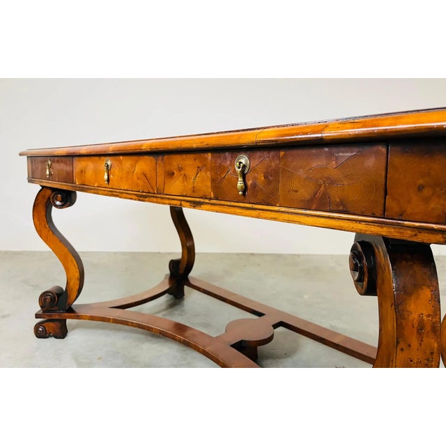 Brown William & Mary 17th Century Style Scroll Leg Leather Top Library Table or Desk For Sale - Image 8 of 10