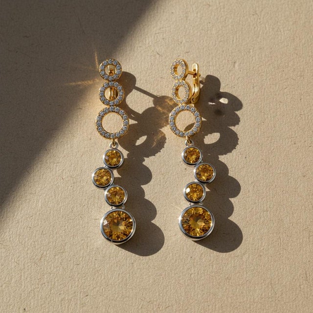 Modern Contemporary Silver Citrine Earrings, Pair For Sale - Image 3 of 6