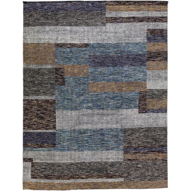 Modern Apadana's Safi Collection Handmade Earthy Tone Abstract Designed Wool Rug For Sale - Image 11 of 11