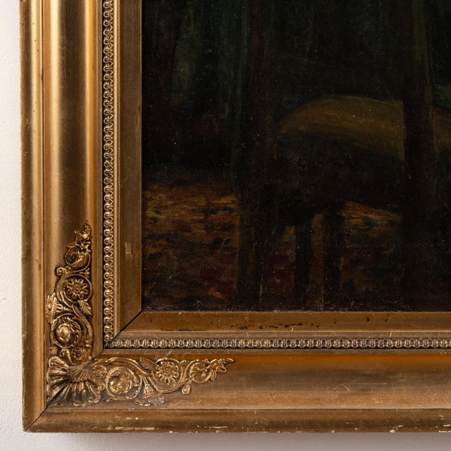 Green Original Oil on Canvas Painting of Two Women Playing Cards, Signed and Dated Fritz Kraul 1912 For Sale - Image 8 of 10