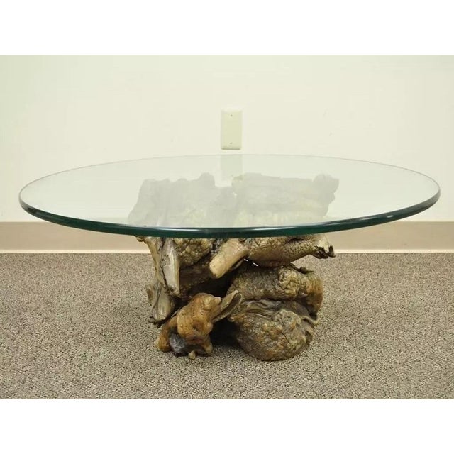 Vintage Mid Century Modern Live Edge Glass Top Burl Wood Pedestal Coffee Table For Sale - Image 11 of 11