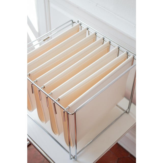 Metal Vintage Isocèle Magazine Rack in Chromed Steel and Beige Imitation Leather by Max Sauze for Arrow, France, 1970s For Sale - Image 7 of 18