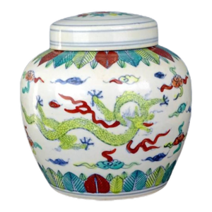 Early 20th Century Chinese Ceramic Tea Jar China Blue and White Doucai Porcelain Chenghua Tian Marked Jar Hand Painted Cloud and Dragon Pattern