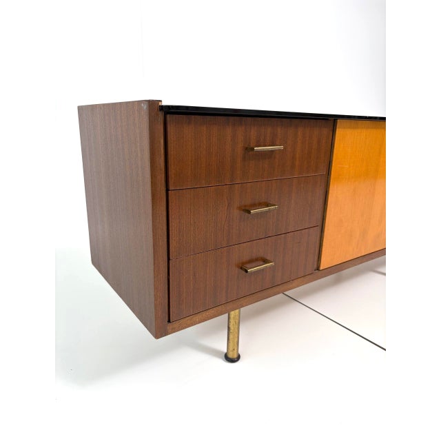 Vintage Two-Tone Wood Sideboard with Black Glass Top, 1960s For Sale - Image 14 of 18