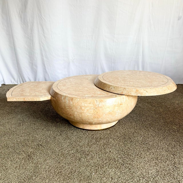 Pink Postmodern Pink Tessellated Stone Swivel Top Coffee Table With Extension and Brass Inlay For Sale - Image 8 of 10