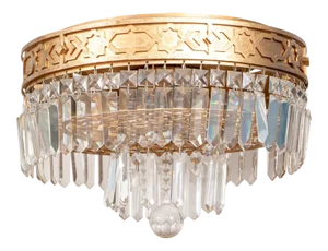 Art Deco Double-Tiered Gilt Brass and Crystal Wedding Cake Flush Mount Light Fixture