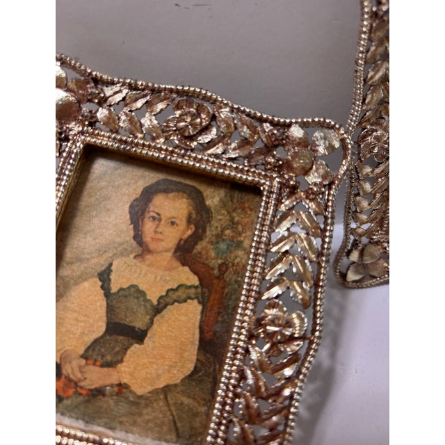 Silver Mid Century Petite Silver Plate Ornate Filigree Picture Frames, Set of 2 For Sale - Image 8 of 12