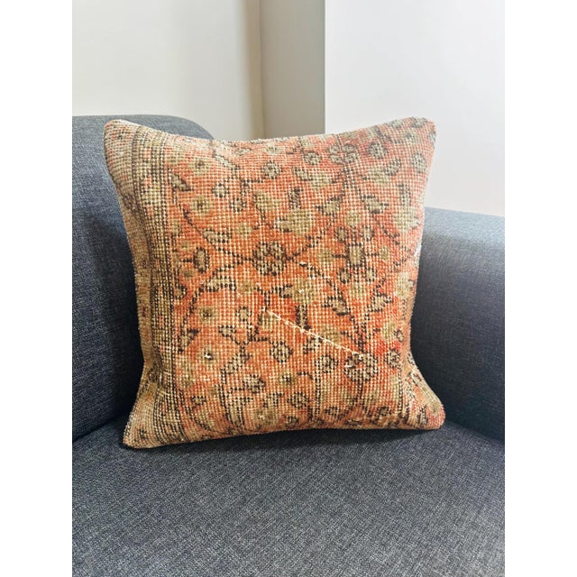 Red Vintage Turkish Isparta Rug Pillow Cover 16x16 – Rust Orange Wool Cushion Boho For Sale - Image 8 of 11