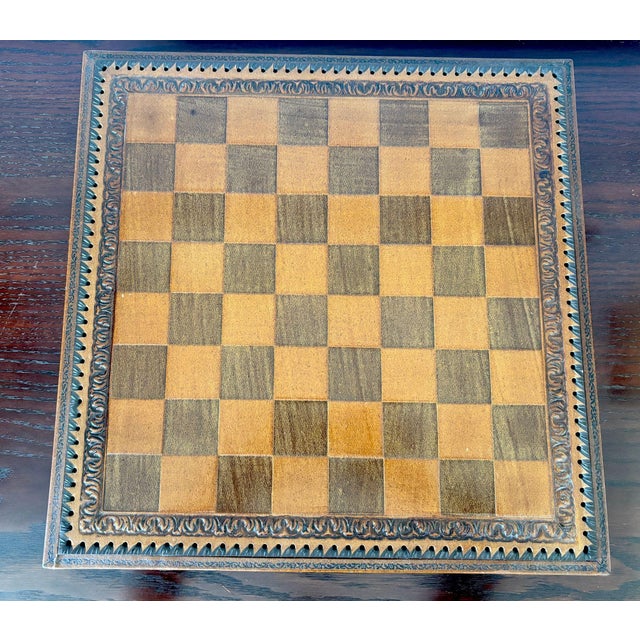 Large Italian Roman-Style Chess & Checkers Set Cast Metal and Leather Leather Board, circa 1960 A distinguished large mid-...