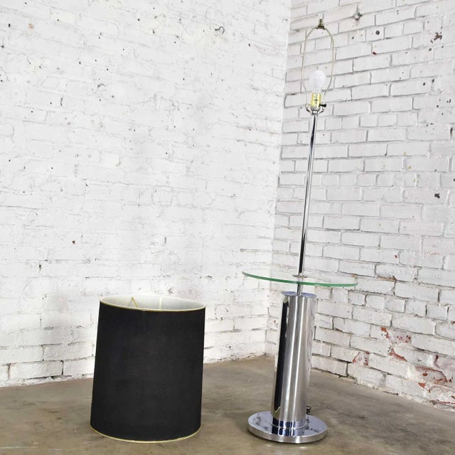 Chrome Mid 20th Century Mid-Century Modern Floor Lamp Chrome Cylinder With Attached Glass Side Table Style of George Kovacs For Sale - Image 8 of 13