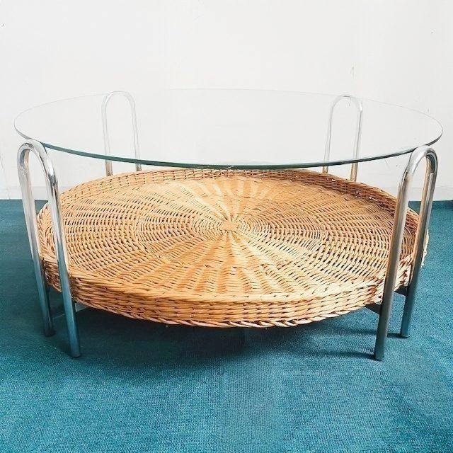Vintage Coffee Table in Rattan and Chrome with Glass, 1970s For Sale - Image 9 of 12