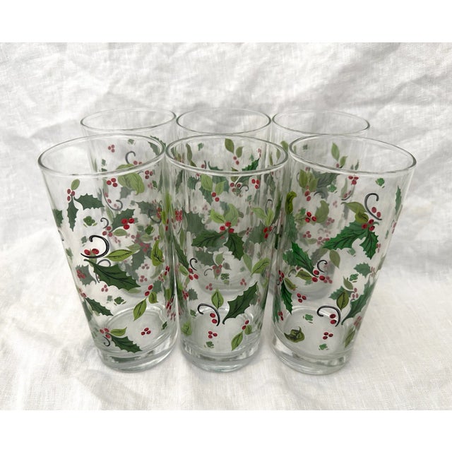 Glass Vintage Libbey "Christmas Holly" Glasses-Set of 6 For Sale - Image 7 of 8
